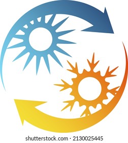 Sun and snowflake air conditioner. Temperature adjustment arrows