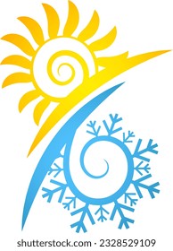 Sun snowflake and air flow wave, air conditioner symbol