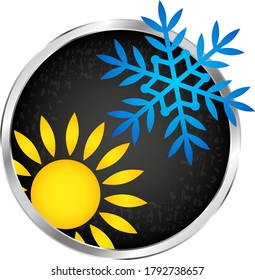 Sun and snowflake in a circle symbol of air conditioner cooling and heating