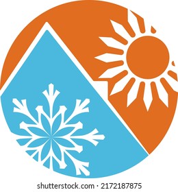 Sonne und Schneeflocken im Kreis. Symbol für Heiz- und Klimaanlagen