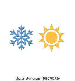 Sun and snowflake colorful vector icon. Weather forecast symbols.