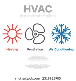 Sun and snowflake and fan symbols isolated on white background for HVAC company