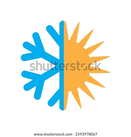 Sun and snowflake. Hot cold contrast. Climate temperature icon. Seasonal weather symbol.