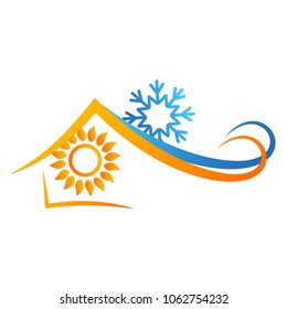 Sun and snowflake in house abstract symbol