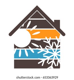 Sun and snowflake house vector, design for business