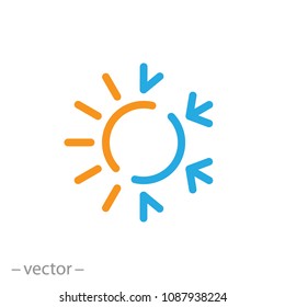 sun and snowflake icon, climate control line sign - vector illustration eps10