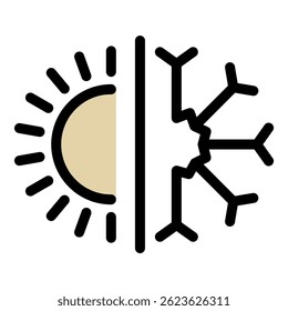 Sun and snowflake icon. Outline sun and snowflake vector icon color flat isolated