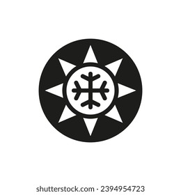 Sun and snowflake icon together and inside. Symbol of any season. All-season sign. Winter, summer and and all weather. 