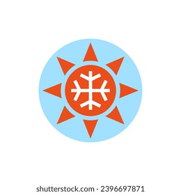 Sun and snowflake icon together and inside. Symbol of any season. All-season sign. Winter, summer and and all weather. 