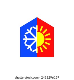 Sun and snowflake icon together inside a house. Vector illustration.