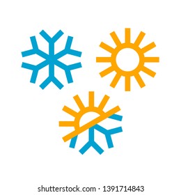 Sun and snowflake icons in trendy flat style. Winter, summer and demi season symbols isolated on white background. Vector Illustration