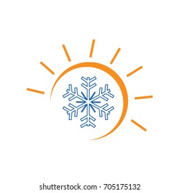 sun and snowflake illustration, hot and cool logo, symbol design, isolated on white background.