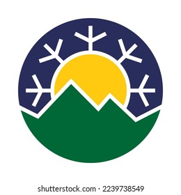 The sun in a snowflake over the mountains, the concept of nature, recreation, ecology.