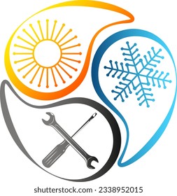 Sun and snowflake screwdriver wrench sign. Air conditioning and heating symbol