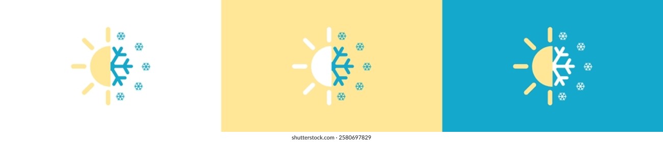 Sun and snowflake. Simple icon weather. Symbol temperature (cold or warm). Graphic sign seasons icon design