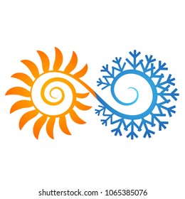 Sun and snowflake symbol for air conditioner abstract