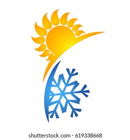 Sun and snowflake symbol for air conditioner. Silhouettes for business.