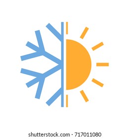 Sun and snowflake symbol of air conditioner. Vector illustration. Hot and cold icon.