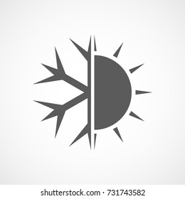 Sun and snowflake symbol of air conditioner. Vector illustration. Hot and cold icon.