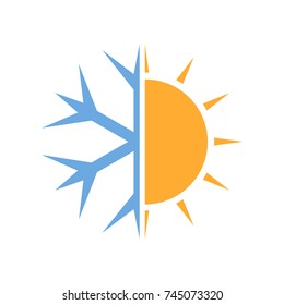 Sun and snowflake symbol of air conditioner. Vector illustration. Hot and cold icon.
