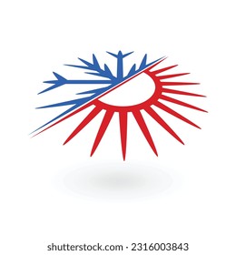 Sun and snowflake symbols isolated on white background. Isometric heating, ventilation and air conditioning company design