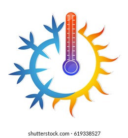 Sun, snowflake and thermometer. Symbol of temperature change.