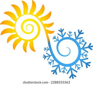 Sun and snowflake unique design, air conditioning and heating symbol