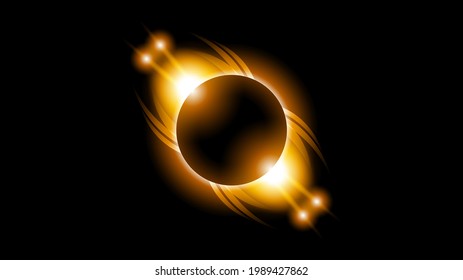 Sun Solar Eclipse Orange Fire Dark Background Vector Moon Design Style Space Science Glow Light