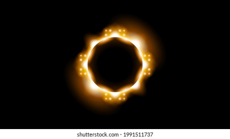 Sun Solar Eclipse Orange Fire Dark Background Vector Moon Design Style Space Science Glow Light