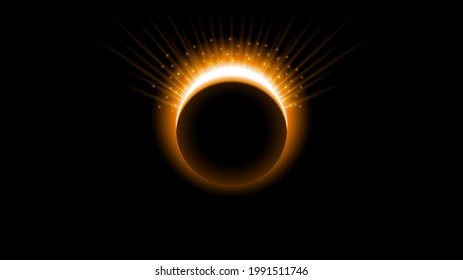 Sun Solar Eclipse Orange Fire Dark Background Vector Moon Design Style Space Science Glow Light