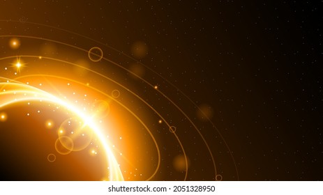 Sun Solar Eclipse Orange Fire Dark Stars Background Vector Moon Design Style Space Science Glow Light