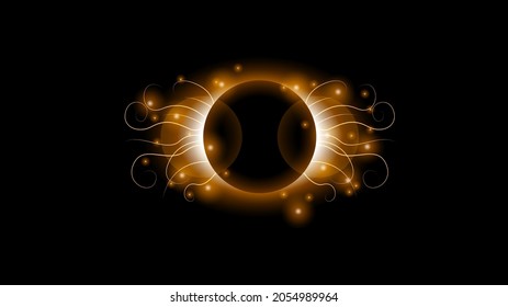 Sun Solar Eclipse Orange Fire Dark Background Vector Moon Design Style Space Science Glow Light