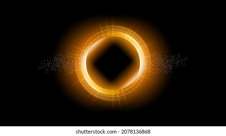 Sun Solar Eclipse Orange Fire Dark Background Vector Moon Design Style Space Science Glow Light