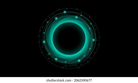 Sun Solar Eclipse Turquoise Fire Dark Background Vector Moon Design Style Space Science Glow Light