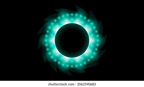 Sun Solar Eclipse Turquoise Fire Dark Background Vector Moon Design Style Space Science Glow Light