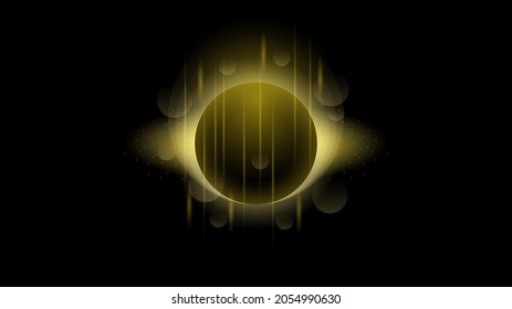 Sun Solar Eclipse Yellow Fire Dark Background Vector Moon Design Style Space Science Glow Light