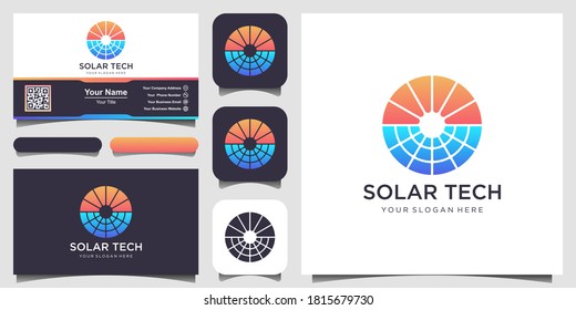 Sun solar energy logo design template. solar tech logo designs, Idea logo design inspiration and business card design