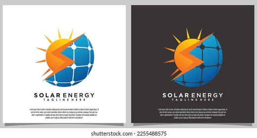 sun solar energy logo design with solar panel tech