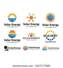 Sun Solar Energy Logo Design Template. Set of solar panel logos.