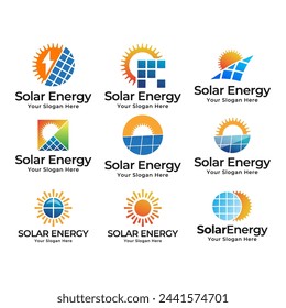 Sun Solar Energy Logo Design Template. Set of solar panel logos.