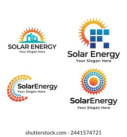 Sun Solar Energy Logo Design Template. Set of solar panel logos.