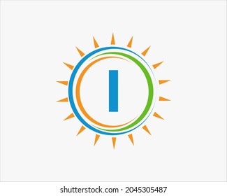 Logo De Sun Solar Energy En Plantilla De Letra I. I Carta Diseño Logotipo Solar. Plantilla de logotipo de la industria de la agricultura eléctrica del panel solar 