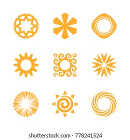 Sun and solar energy vector logo design elements and icons