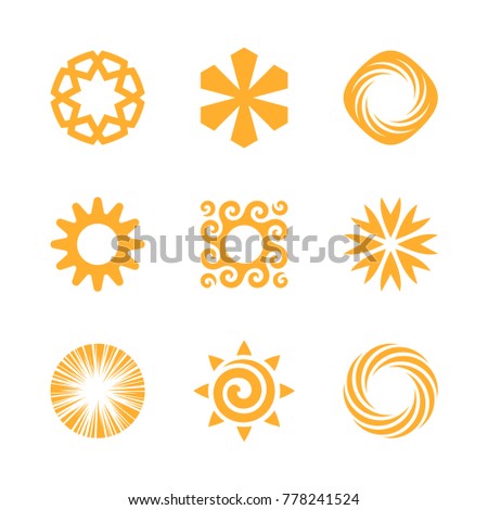 Sun and solar energy vector logo design elements and icons
