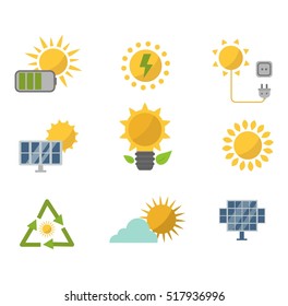 Sun solar energy vector set.
