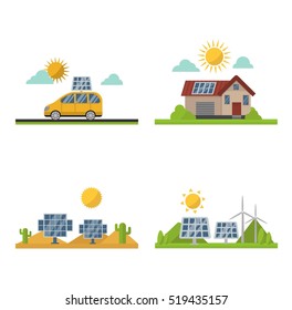 Sun solar energy vector set.