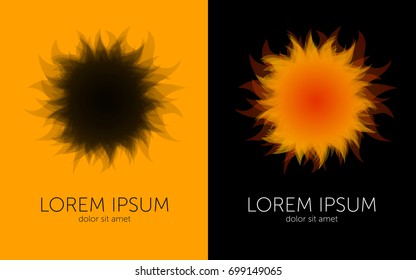 Sun with solar flares on surface vector symbol on orange and black background