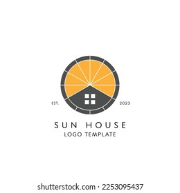 Sun solar house web icon. House pictogram silhouette, simple sun. Simple minimalist flat design style. Suitable for eco friendly residence dwelling living house home business company building icon.