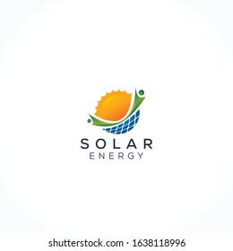 Sun Solar Logo with Shape of Solar Penal and People