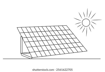 Sun and solar panel continuous one line icon drawing. One continuous line drawing of Solar panel